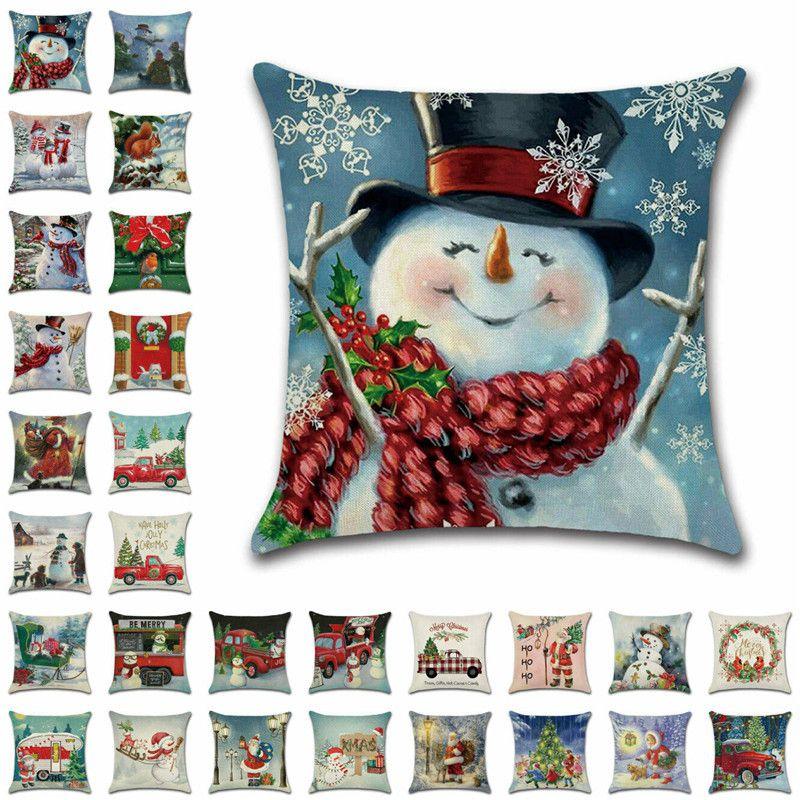 Festive Christmas Cushion Cover Featuring Charming Snowman And Santa Claus Design For Cozy Home Decor