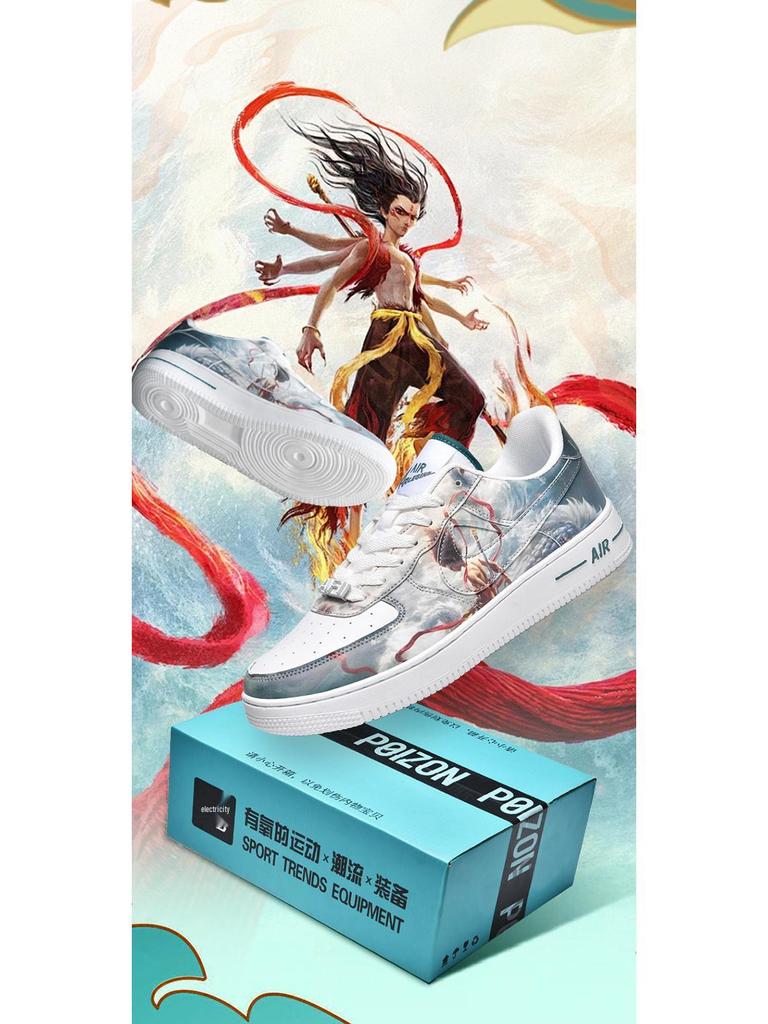 Nezha Jahr der Schlange Air Force One Low-Top Weiße Freizeitsneaker - Unisex