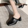 Comemore Baotou Half Slippers Women Square Head High Heels Shoes Outside Wear Thick Heel Solid Color Mules Slides Shoes