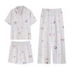 Lapel Pajamas with Chest Pads for Women's Summer Cotton Thin Short-sleeved Shorts and Trousers Three-piece Loungewear Can Be Worn Outside