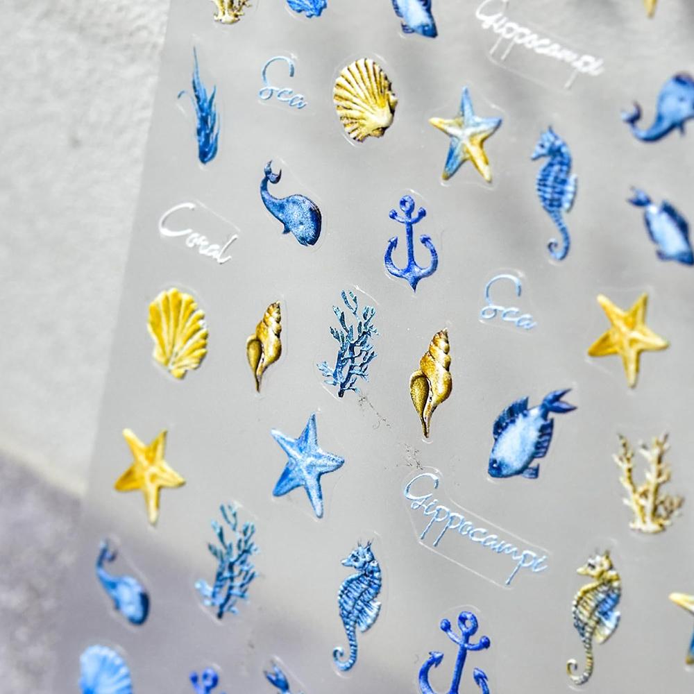 1pc Ocean Nail Art Stickers 5D Summer Starfish Seashell Nail Decals Decoration Y2K Embossed Nail Art Supplies Manicure Slider