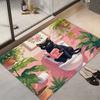 1pc of Flannel Bathroom Non-Slip Mat Featuring a Fun Black Cat Reading Design, Made of Ultra-Soft Plush, Machine Washable, Absorbent, with a Dotted Pl