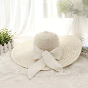 Womens Wide Brim Straw Sun Hat UV Protection Foldable Bowknot Beach Hat for Summer Travel Vacation Outdoor Use