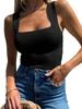 Women's Ribbed Tank Top Square Neck Slim Fit Sleeveless Summer Knit Shirt