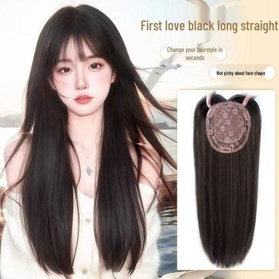 Women's Long Straight Hair Topper: Volumizing Hairpiece, No Hairnet Needed, Realistic Strands, Large Coverage.