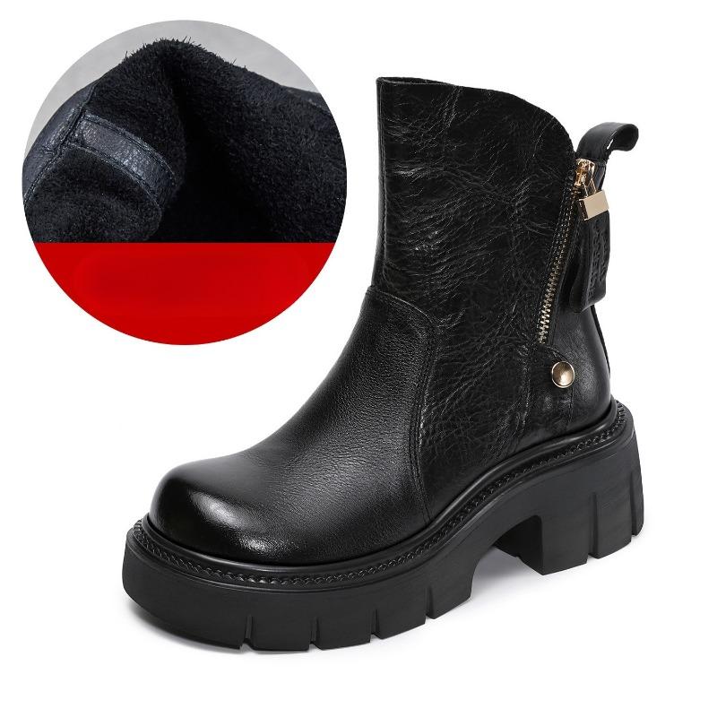 High-top Boots Women's Shoes, Autumn-winter Leather Short Boots, Retro Shoes