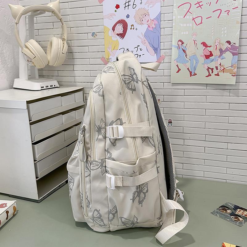 Fashionable Butterfly Printed Backpack Large Capacity Nylon Backpack Student Backpack with Multiple Pockets Suitable for Daily and Student Use