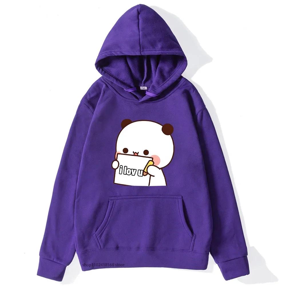 BuBu Panda’s Love Message To DuDu Bear Hoodie Kawaii Cartoon Graphic Sweatshirt Couple Clothes Men Women's Pullover