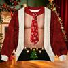 Women's Christmas Print Long Sleeve Crewneck Knit Sweater Casual Pullover