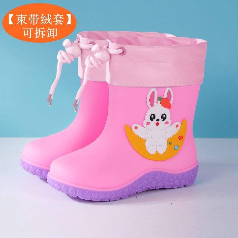 School Season Children's Rain Shoes Bundle Mouth Boys and Girls Rain Boots Non-slip Waterproof Water Shoes Kindergarten [upgrade Sole]