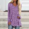 Women's Casual Leopard Print Long Sleeve V Neck Tunic T-Shirt