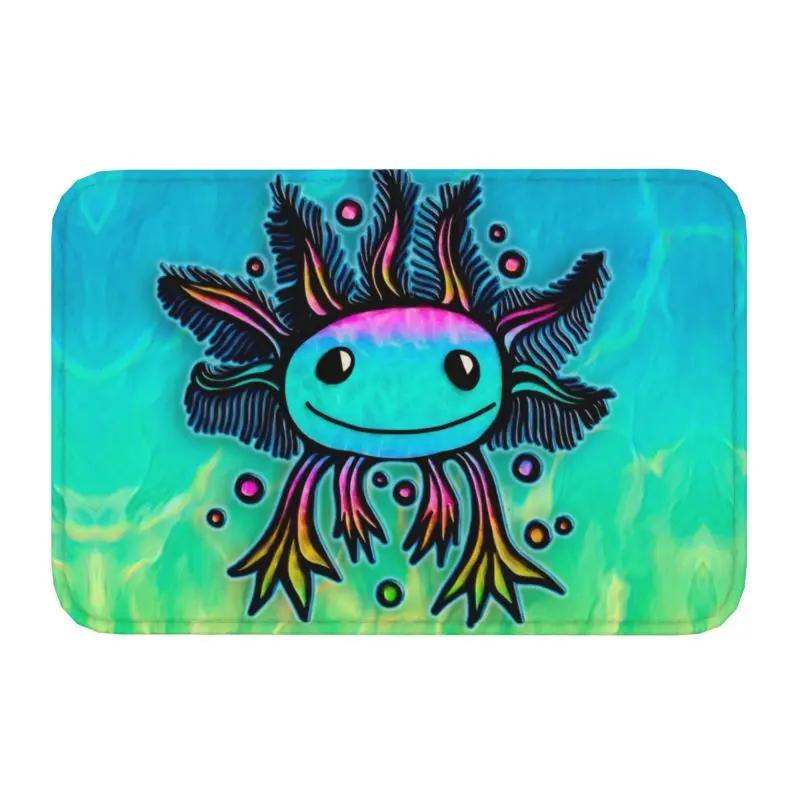Custom Smiling Leucistic Axolotl Doormat Non-Slip Entrance Bath Kitchen Door Floor Mats Salamander Animal Living Room Carpet Rug