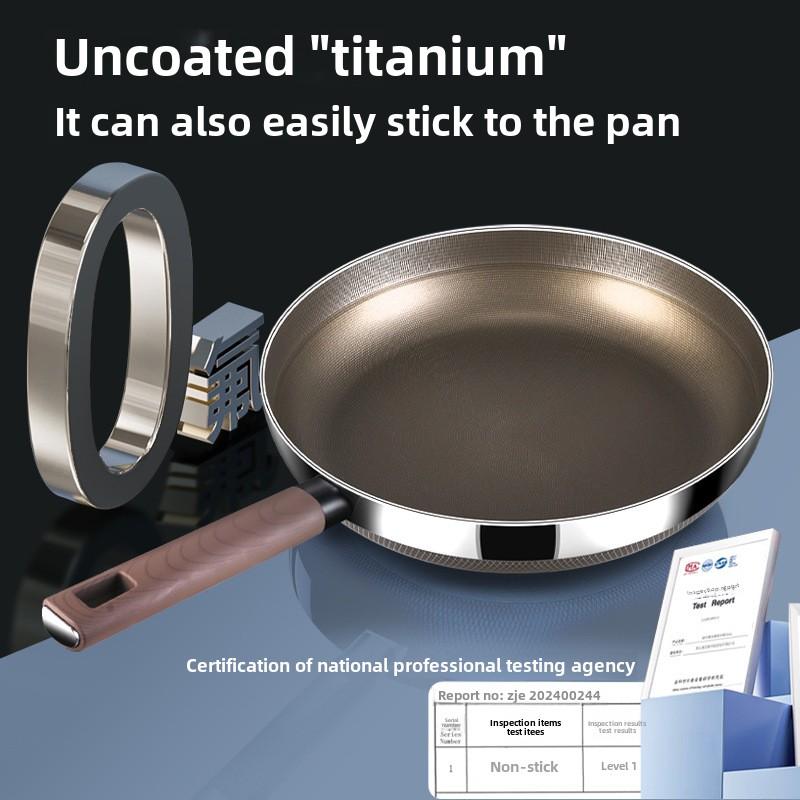 316 Stainless Steel Frying Pan, Uncoated Household Titanium Non-stick Pan, Omelette, Steak Frying Pan, Electromagnetic Universal