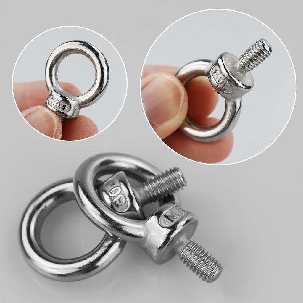 Set of 10 M6 12mm Eye and Bolts with M6 Female and for Fixing and Stainless for Rope and Wire Bolts, Screws, Threads, Nuts, Screws, Hanging, Steel,