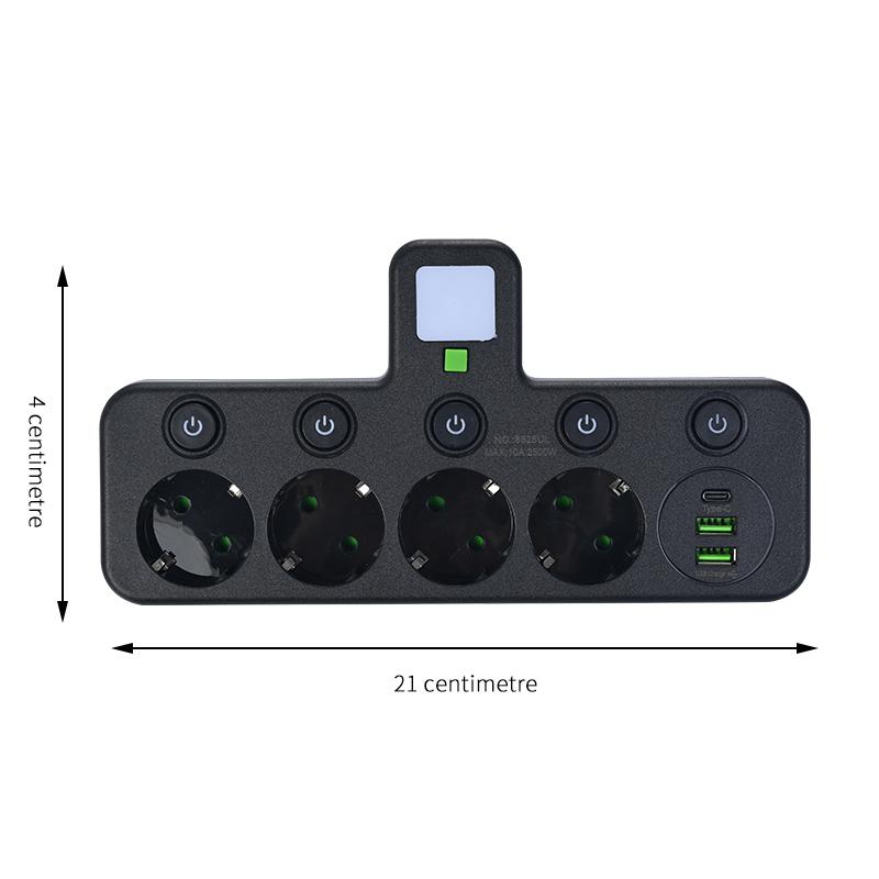EU Plug Power Strip AC Outlets Multitap Electrical Wall Socket Extension Cord With USB C Ports Fast Charging Wall socket