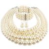 4pcs Trendy Elegant Bridal Zircon Set Imitation Pearl Handmade Beaded Necklace Bracelet Earring Set Women's Party Accessories