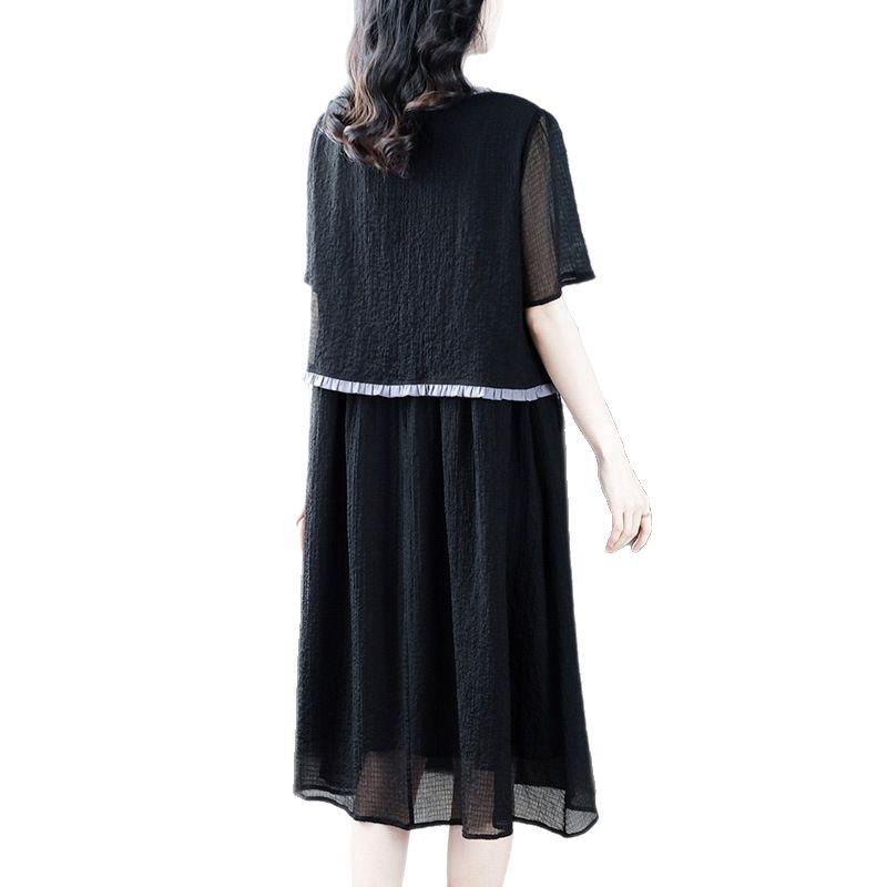 Summer Plus Size Organza Two-Piece Short Sleeve Icy Casual Dress