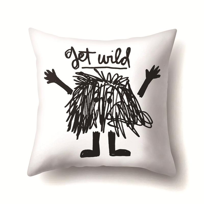 Nordic Style Ins Illustration Graffiti Polyester Pillowcase Car Decoration Home Printed Waist Rest Pillowcase