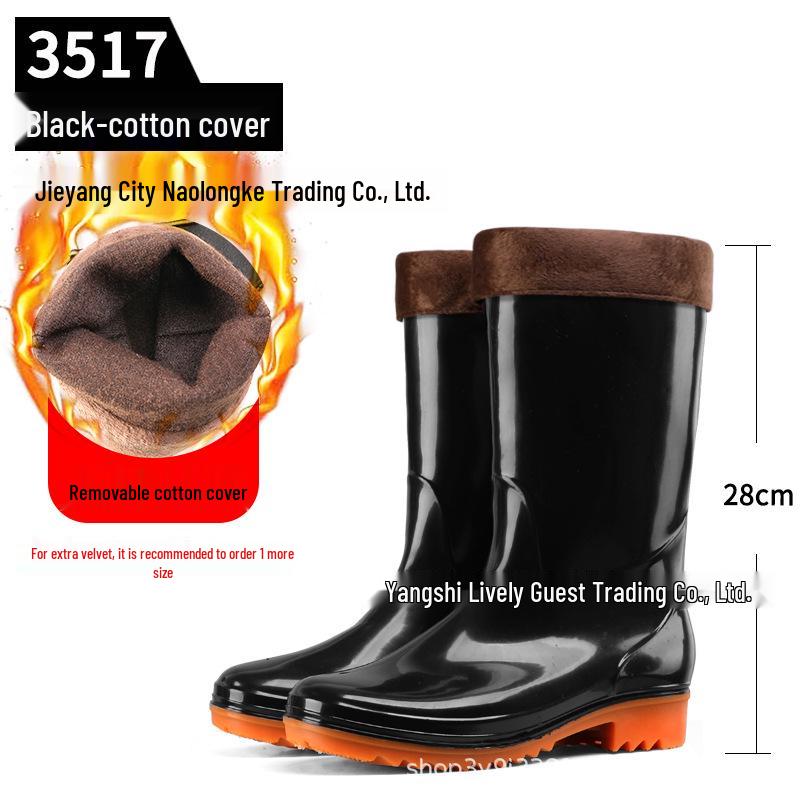 Men's Black Mid-Calf Non-Slip Rain Boots - Waterproof Camo Rubber Shoes for Kitchen and Labor Protection