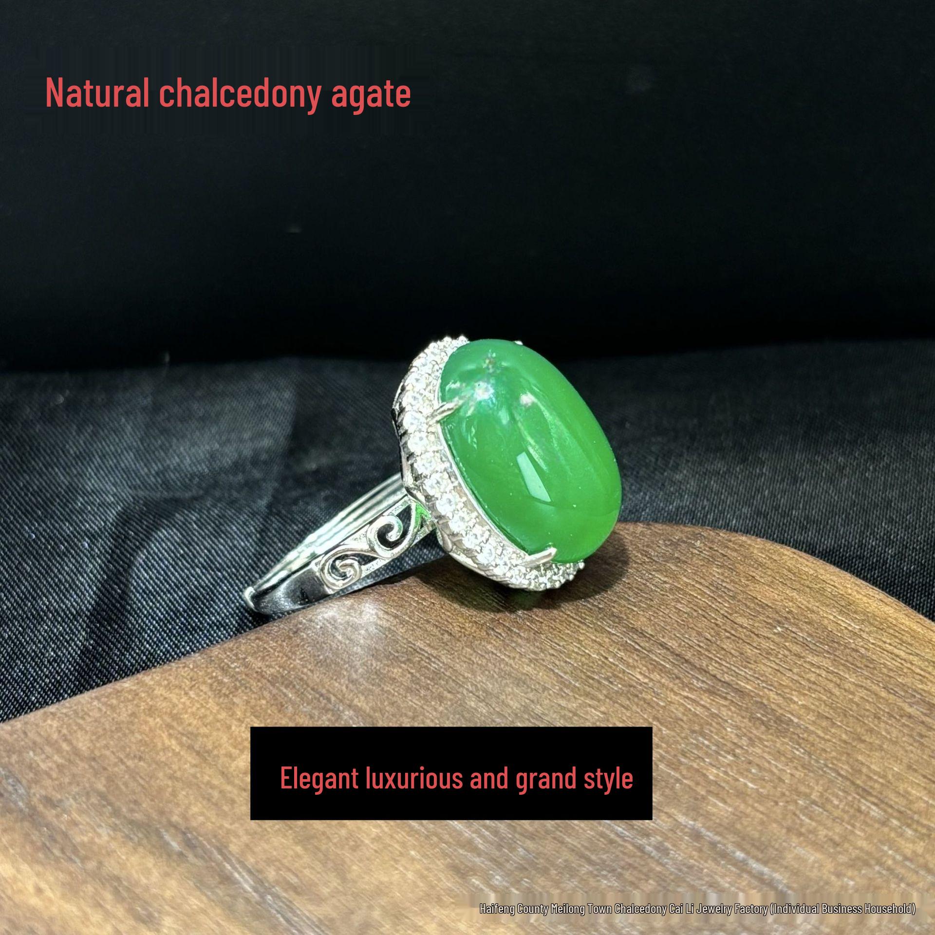 Натуральный ледяной янтарно-зеленый халцедон агат жадеит переливчатый кабошон кольцо - высококлассный универсальный национальный стиль