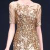 Golden Evening Dress 1011 Summer New Banquet Elegant Celebrity Host Banquet Party Dress Women