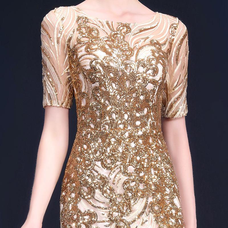 Golden Evening Dress 1011 Summer New Banquet Elegant Celebrity Host Banquet Party Dress Women