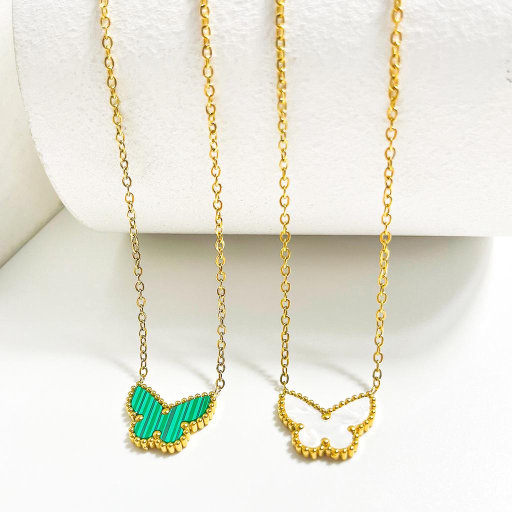 ALTERA Luxury Butterfly Shell Pendant Necklace for Women Stainless Steel Gold Plated Chain Choker Fashion Design Zircon Gift