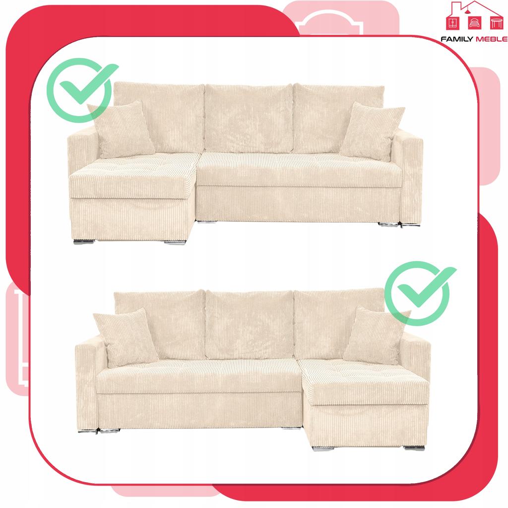 Bonito Corner Sofa Bed Family Meble Corduroy Beige
