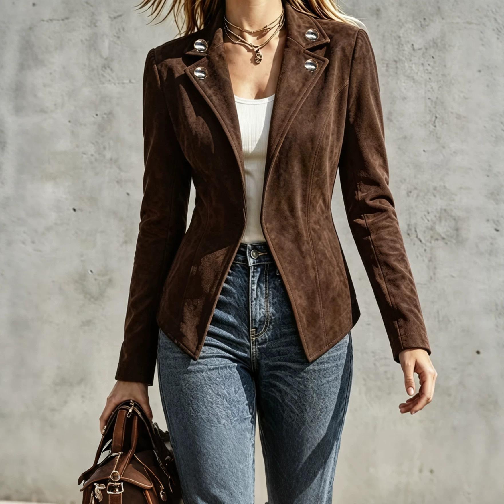 Women Autumn Winter Retro Suede Jacket