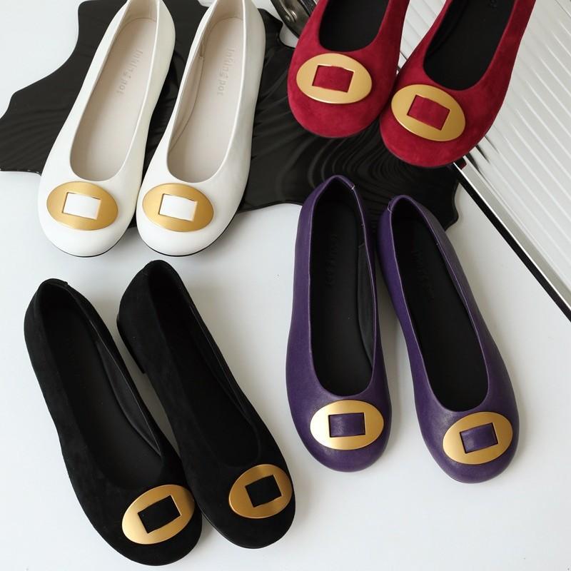 

Huge comfort~ retro metal square buckle flat-bottomed one-pedal single shoes classic soft leather pointed low-heeled women s shoes 40 чорний