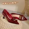 French high heels women's thin heels 2025 new red wedding shoes spring pointed small heels temperament shallow mouth single shoes