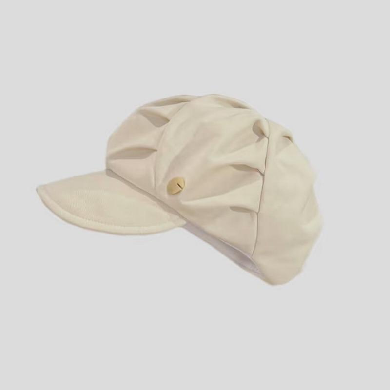 Folded Cloud Octagonal Hat Women's Spring and Autumn Face Small Hat Simple Fashion Soft Brim Beret