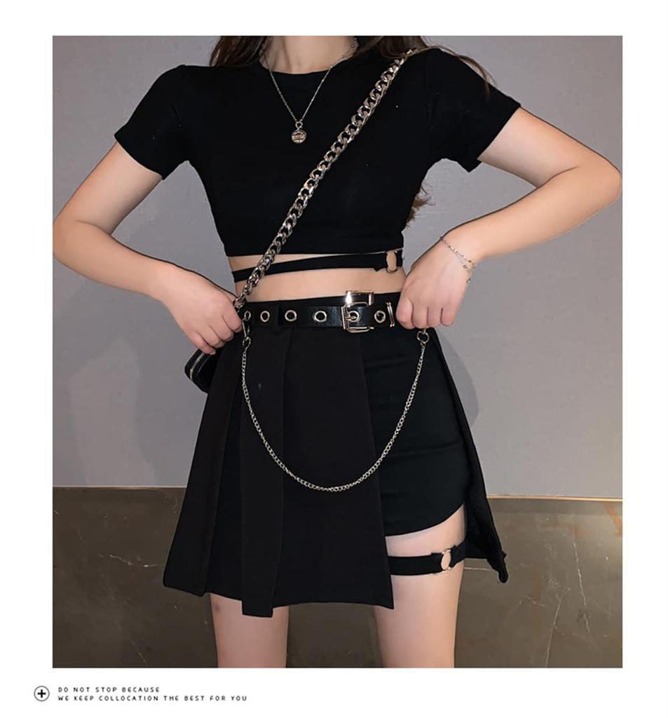 OIUYUE Short Skirt Hot Pants with Y2K Street Subculture Style Women's & Belt, Black, Style, Gothic, Style, (Black)