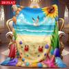 A 2D Beach Scenery Themed Flannel Blanket with Soft High-definition Digital Printing, a Cooling Blanket Suitable for All Seasons! Soft and Breathable 