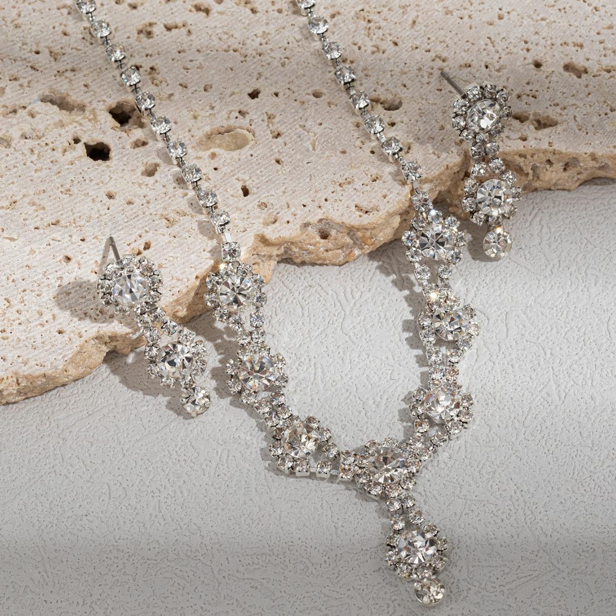 

Персонализированный изысканный комплект из цепочки-коготь, комплект из двух частей, ожерелье с каплями воды для свадебного и женского банкета 40CM серебряный