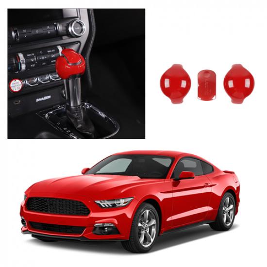 3X Gear Shift Knob Cover Sticker Shifter Cap Trim for Ford Mustang 2015- Red