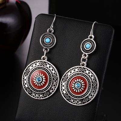 Bohemya Küpe Uzun Etnik Yuvarlak Çiçek Desenli Küpeler Kadın Takıları
