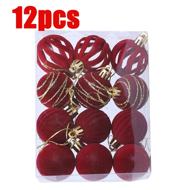 6cm 6/12pc Christmas Balls Ornaments Velvet Xmas Tree Hanging Ball Festival Party Home Wedding Decor Wreath Garland Pendant Gift