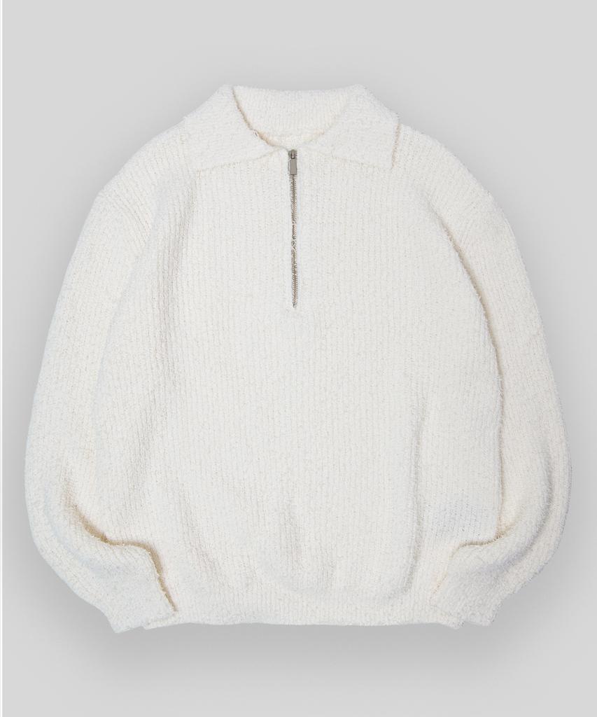 BLACK MOMENT Oversized Boucle Turtleneck Collared Half-Zip Knit