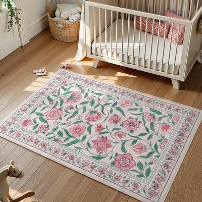 Colorful Floral Pattern Carpet Floral Border Anti Slip Floor Mat Suitable for Bedroom Sofa Entrance Carpet Home Decoration