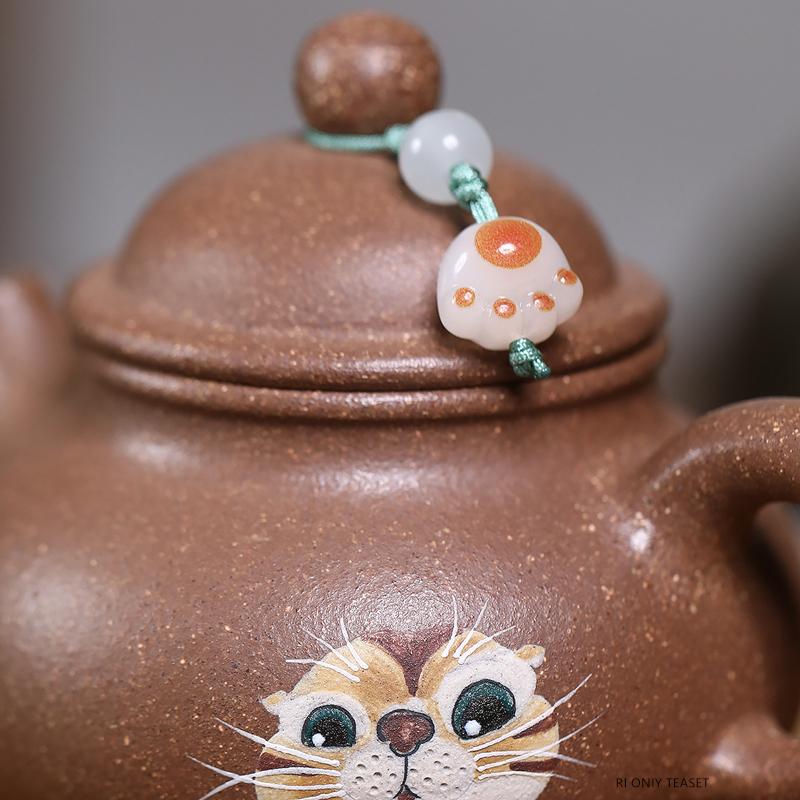 140ml Chinese Yixing Purple Clay Teapots Cute Cat Pattern Famous Handmade Zisha Tea Pot Beauty Tea Infuser Kettle Tea Set