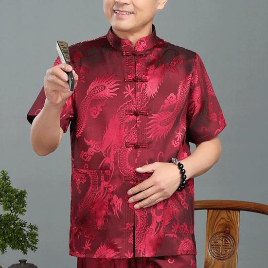 Männer Hemd Anti Pilling Neujahr Tragen Retro Chinesischen Jacquard Tang Anzug Top