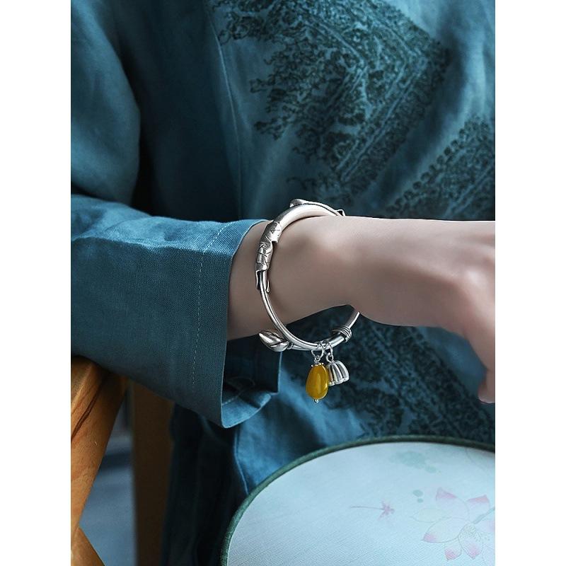 Lotus, Lotus, Retro Ethnic Style, Honey Wax, Ancient Method, Push Pull Bracelet