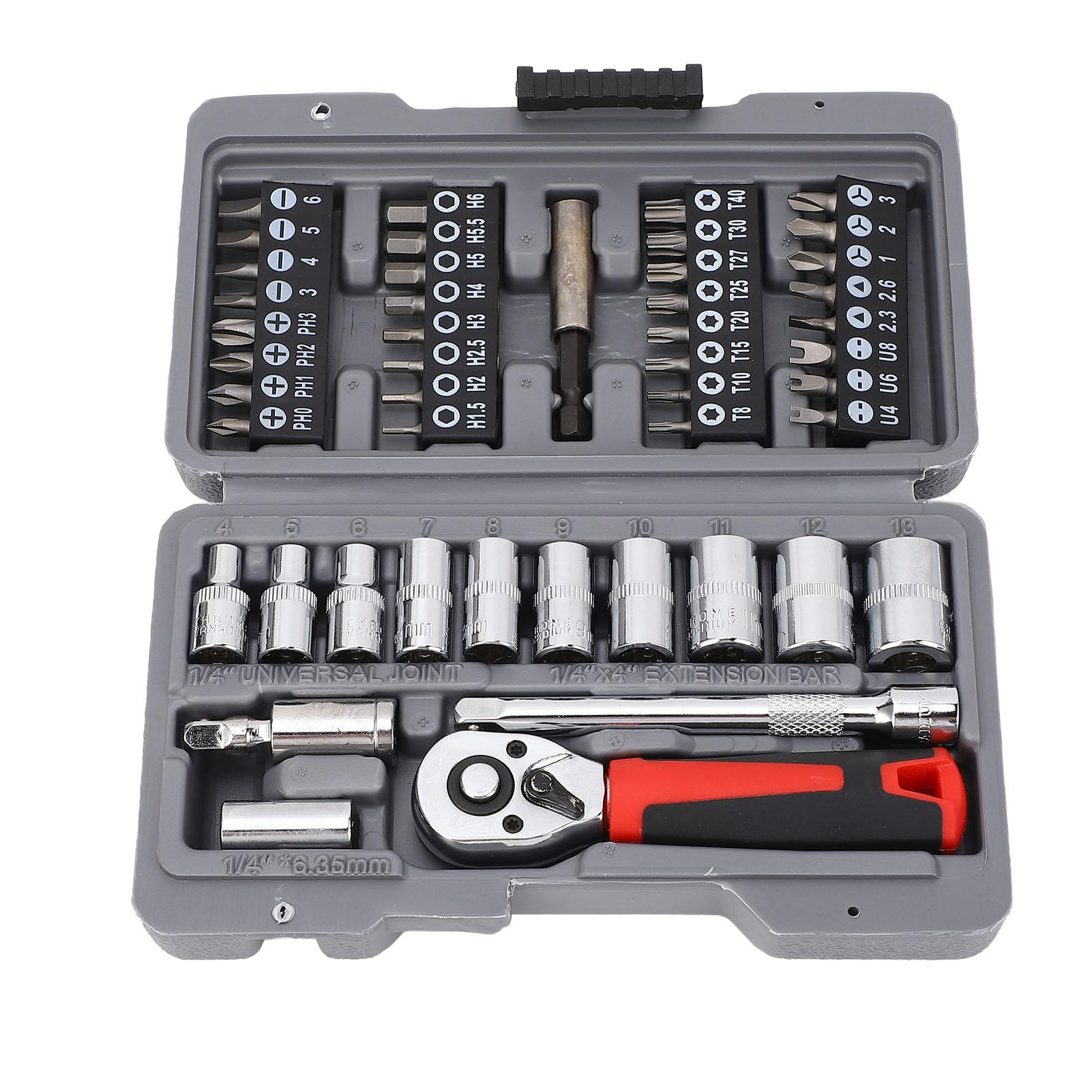 

47 Piece Wrench Set 72 Teeth Reversible Ratchet System 14 Inch Hex Sockets Cross Slot Screwdriver
