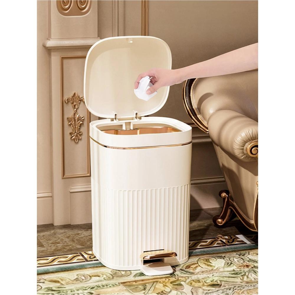 1pc Modern & Luxury Large Capacity Pedal Garbage Bin With Lid For Home, Bathroom, Living Room And Bedroom Use