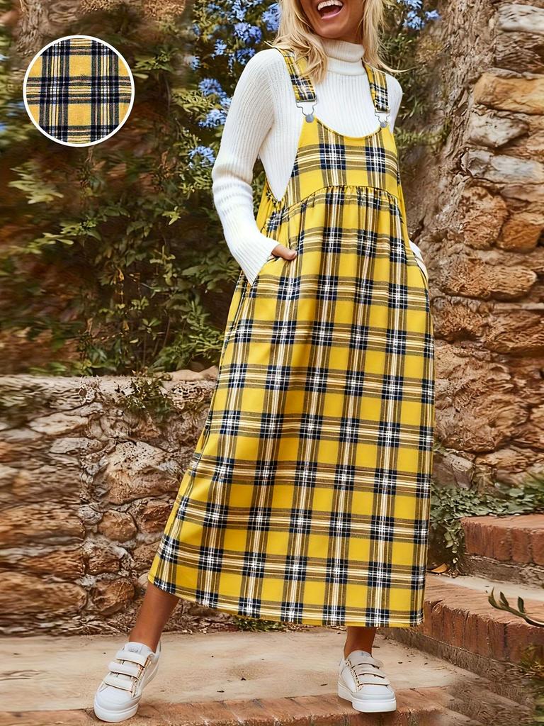 Büyük Beden Kadın Ekose Moda Elbise - Yeni Stil