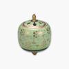 Kutani Ware Iwataya "Kutani Ware" Incense Burner (3.5 Size) White Grain Iron Leaf, Yellow Green, K8-1393