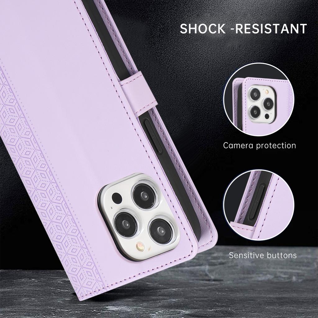 R20 for iPhone 12/12 Pro Case Folio PU Leather Splicing Rhombus Wallet Phone Cover