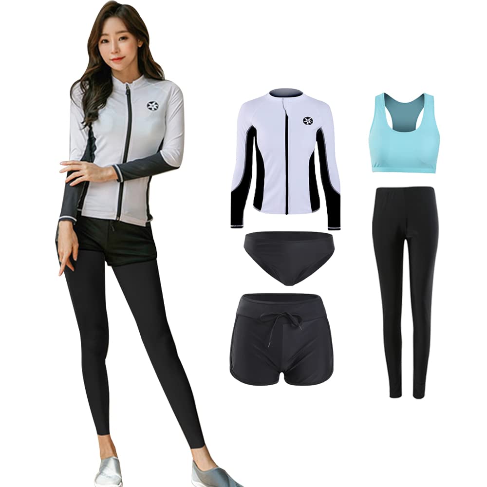 YFMAYI Women's Rash Guard Swimsuit, Fitness, UV Protection, Sweat-Wicking, Quick-Drying, Amphibious, 5-Piece Set
