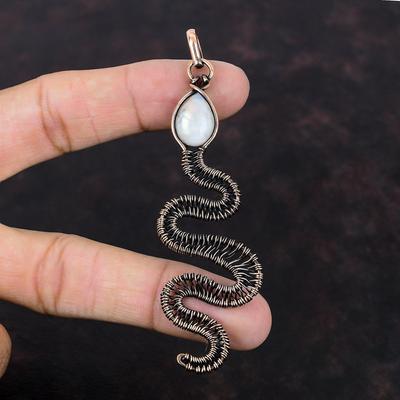 Rainbow Moonstone Pendant Copper Wire Wrapped Pendant Handmade Jewelry Snake Pendant Copper Wire Wrap Jewelry Gemstone Pendant Gift For Her